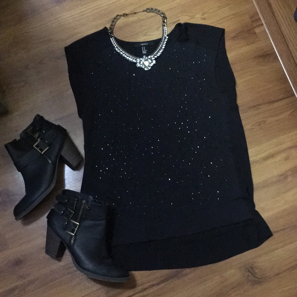 Black Rhinestone Studded Top